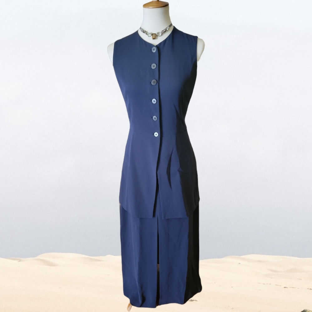 GIORGIO ARMANI | VINTAGE 80s "BLACK LABEL" 2Pc NAVY SILK ENSEMBLE